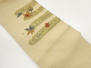 紗紬金彩手描き流水に水玉・紅葉・古典柄模様名古屋帯